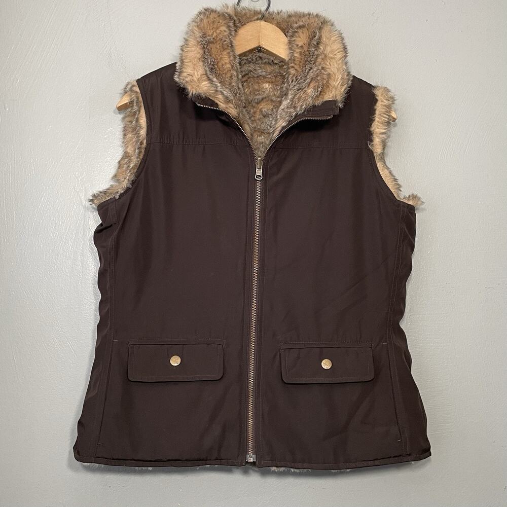 SienaStudio Reversible Vest Dark Brown Faux Fur Size M Gilet Boho Indie Sleaze